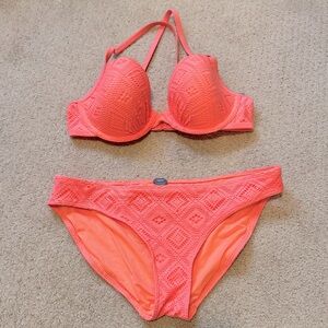 Aerie Neon Coral Two Piece Bikini